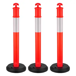 3 Packs Traffic Delineator Posts With 48-Inch Traffic Safety Cones And Fillable Bases, Durable Portable Lane Markers For Construction Sites, Parking Lots, Events, Roadwork, Weather-Resistant, Quick-Install System