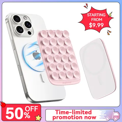 MagSuction Max MagSafe Aluminium Magnetic Phone Mount - Durable Hybrid Vinyl Hands-Free Stand with Free Ring, Cellphone/Mobile/Smartphone Accessory Compatible with iPhone 18 MagSafe Cases for TikTok Videos, Selfies