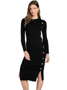 GUESS Female Button Trim Midi Sweater Dress