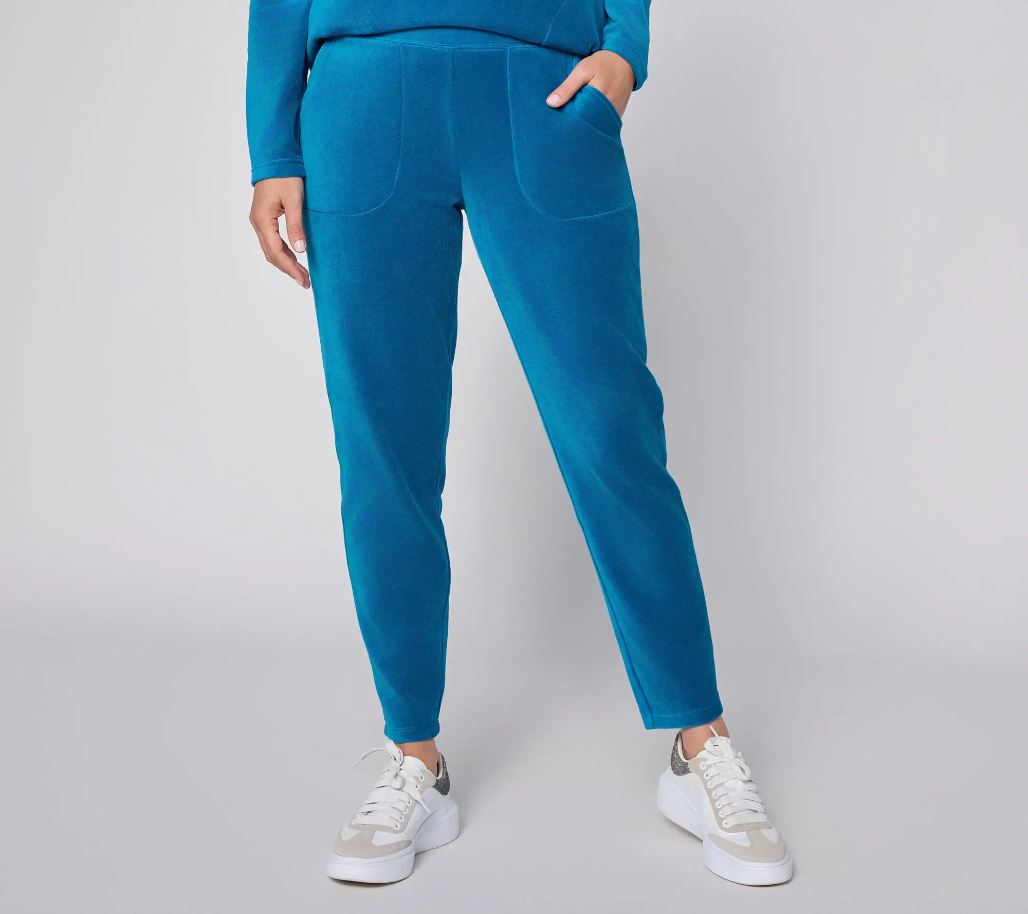 Denim & Co. Active Petite Velour Full Length Tapered Pants