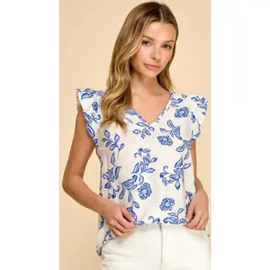 V-neck Ruffle Sleeve Top