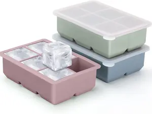 3 Pack Large Silicone Ice Cube Trays - Silicone Ice Cube Molds with Leak-Proof Removable Lid, Square Ice Cube Tray
