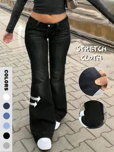 NVFelix Women's Y2k Plain Color Flared Denim Jean Pants, Slim Waist Design with Button Fly Closure Pockets Bootcut Jeans, Perfect for Casual Outfits and Street Style