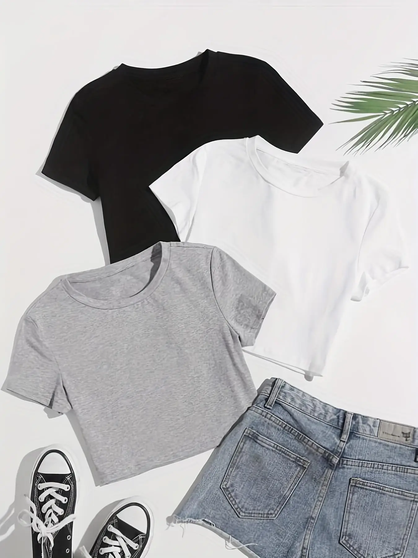 Women's Round Neck Short Sleeve Crop Tee, Solid Simple Comfy Crew Neck T-Shirt for Women, Summer Outfits 2024, Women's Top for Summer