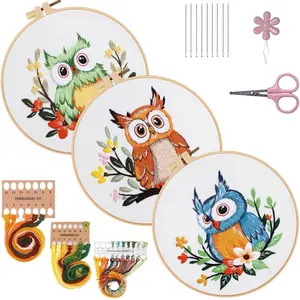 Owl Embroidery Kit for Beginners Adult, Embroidery Starter Kit with Cloth Hoops Threads DIY Sewing for Craft Lover Hand Stitch Needlepoint Kits