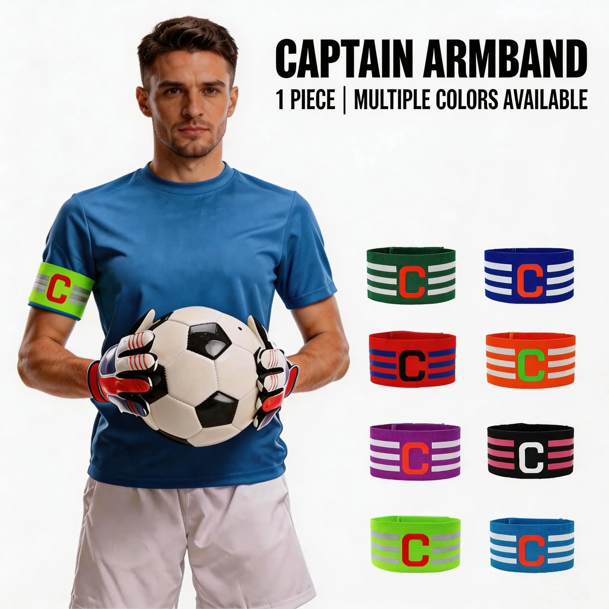 Football Captain Arm Band Armband, Multiple Colors Available, Adjustable Elastic C-Shaped Badge with Velcro, Outdoor Sports Soccer Basketball Training, Football Accessories, Soccer Gear, Soccer Equipment