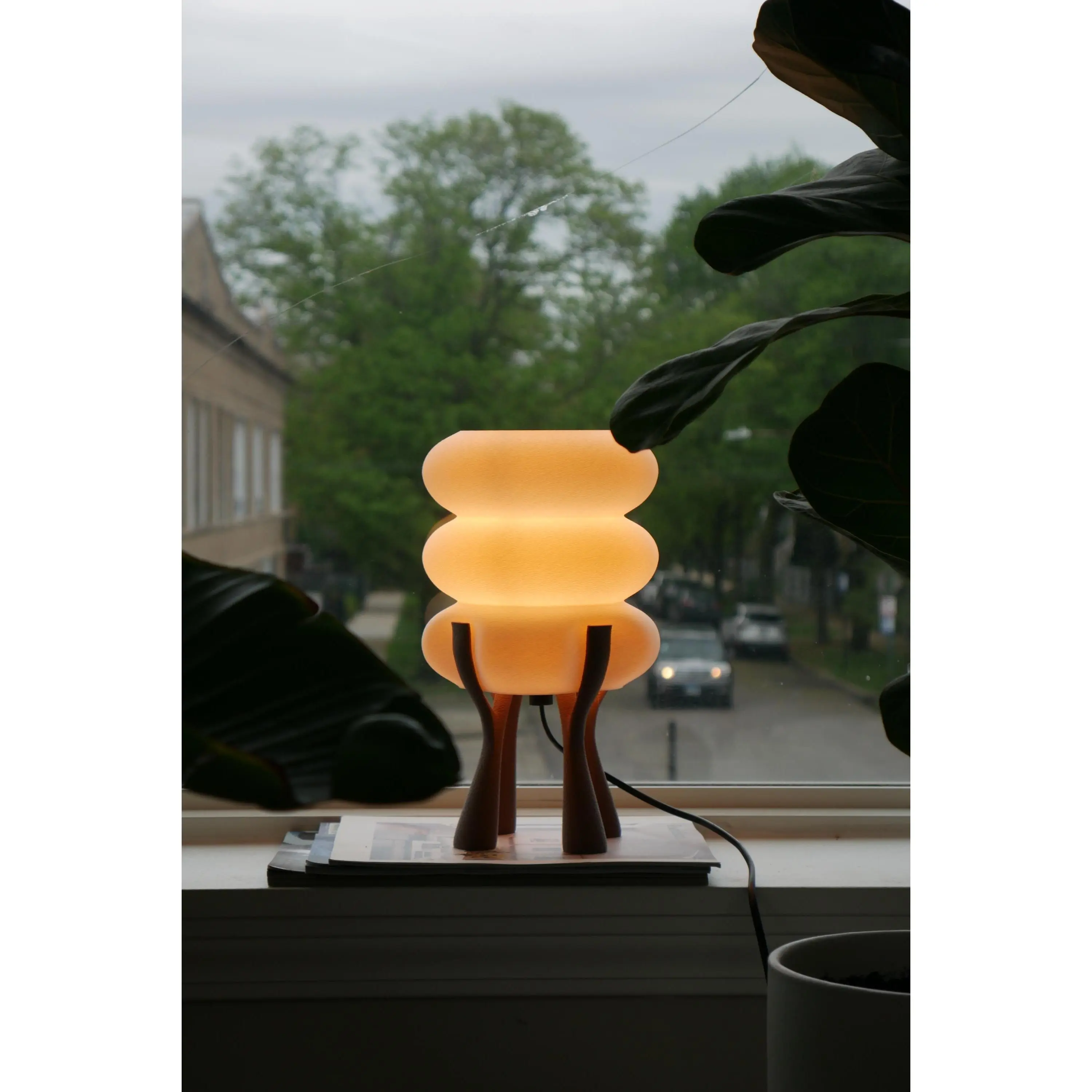 Sculptural Organic Table Lamp | Walnut Toned Base | Matte White Shade | Ambient Light | STAC