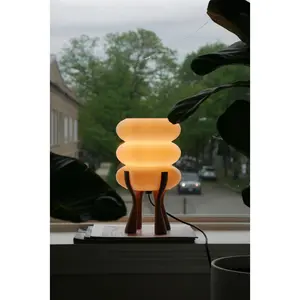 Sculptural Organic Table Lamp | Walnut Toned Base | Matte White Shade | Ambient Light | STAC