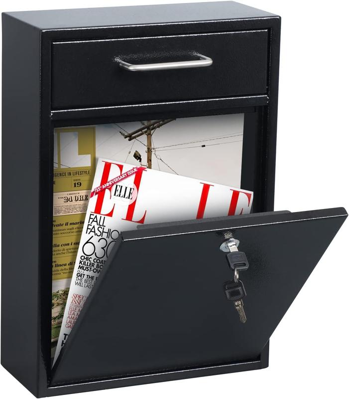 Metal Mailbox Wall Mount, Large Locking Mailbox with Key Lock, Hanging Secure Postbox, Key Drop Box, Collection Boxes, Black, 17.6H x 12.2L x 5.7W Inches, XL Large Metal Mailbox Wall Mount, Large Locking Mailbox with Key Lock, Hanging Secure Postbox, Key Drop Box, Collection Boxes, Black, 17.6H x 12.2L x 5.7W Inches, XL Large