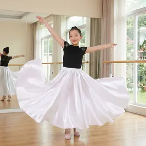 Girl's Satin Full Circle Long Dance Skirt Ankle Length Shiny Swing Skirt for Ages 8-12 Years - Perfect for Belly Dance Ballet Performance Party Costume Elegant Flowy Lightweight Comfortable Formal Wear