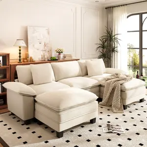 Sophia&William 123.6" U Shaped Couch, Modular Sectional Sofa with Ottoman, 5-Seat Corduroy/Chenille Comfy Cloud Couch with Pillow for Living Room, Bedroom and Apartment, Father's Day Gift