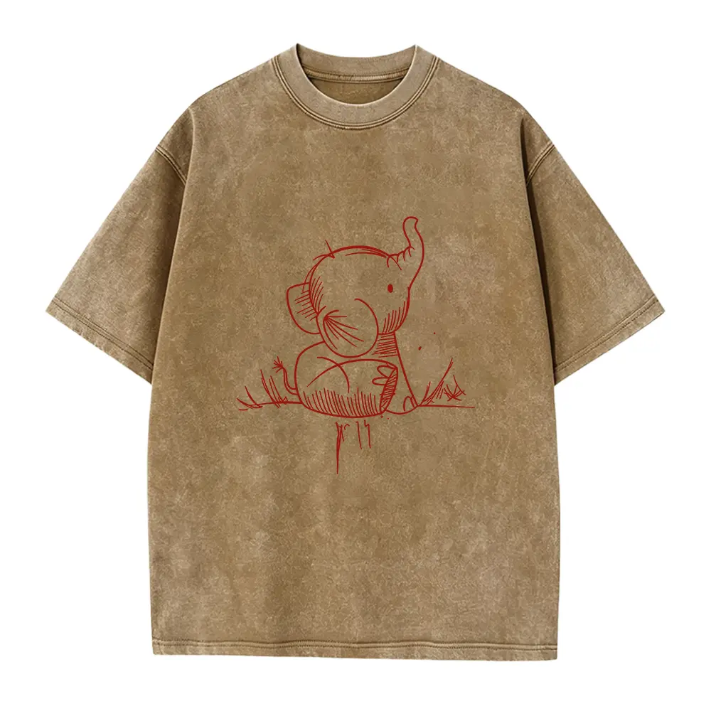 Women's Short-Sleeve Smooth Seamless T-Shirt - Cute Elephant Sketch Animal Print Graphics, Solid Casual Summer Wear, Gift For Her, Shortsleeve, Fitted, Round Neck, Cotton, Soft, Fabric, Top, Tshirt