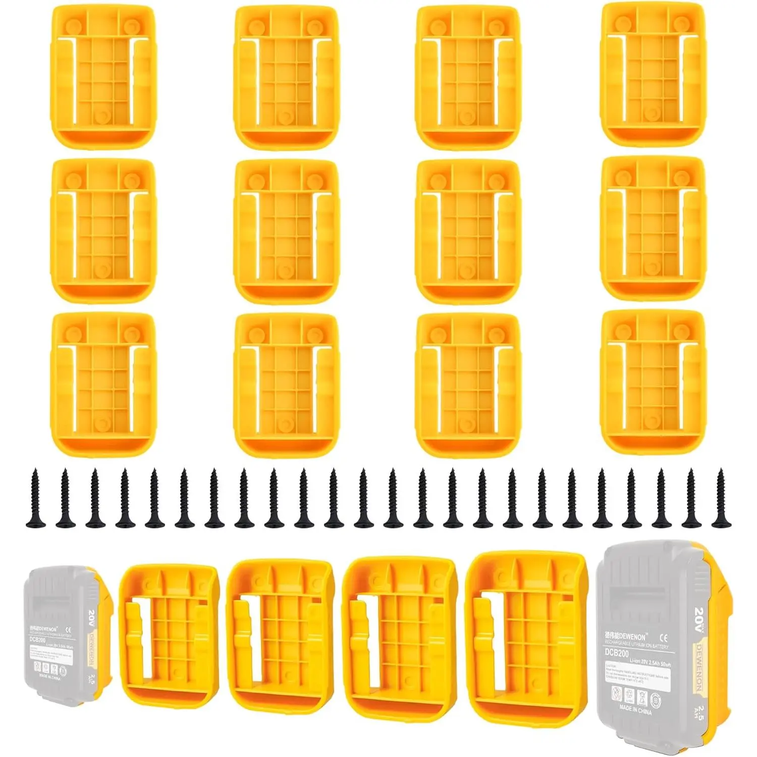 12 Pack Battery Holder for Dewalt 20V Battery Mounts Dock Holder Fit for DCB200 DCB201 DCB202 DCB203 DCB204(w/24 Screws, No Battery) (12 Pack)
