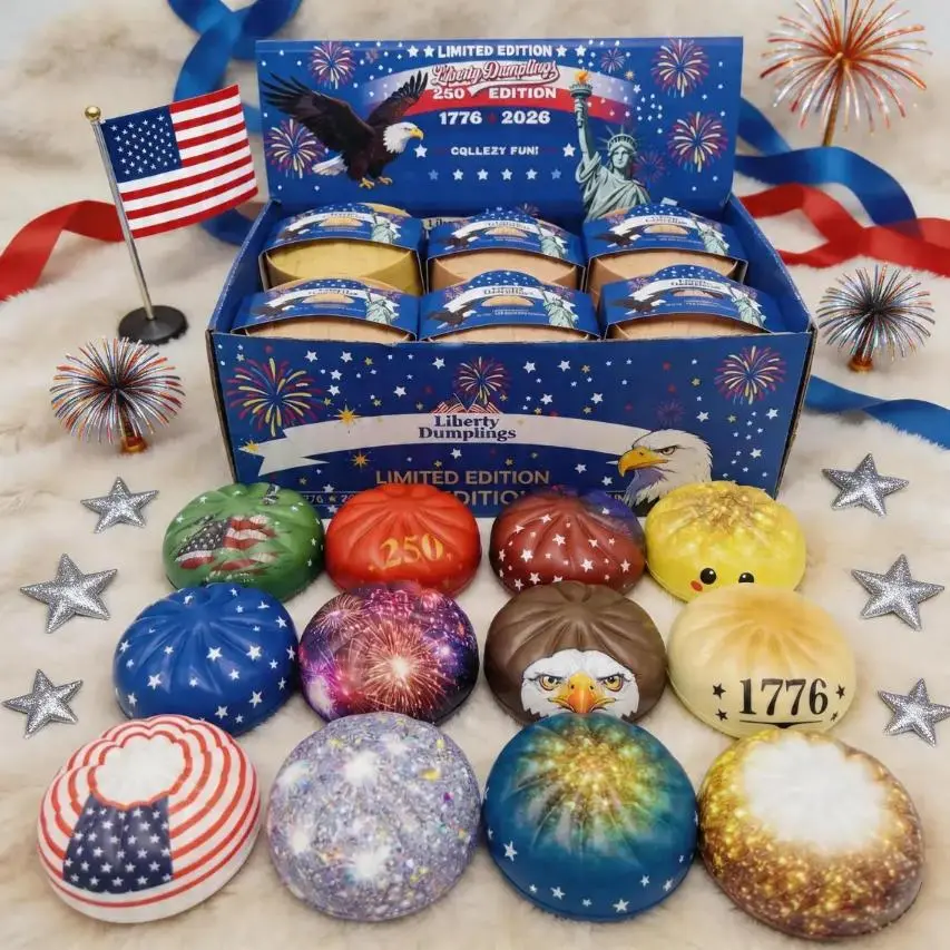 【Random Box-1PC】Independence Day Themed Liberty Dumplings Squishy Blind Box - Cute, Stretchy Stress Relief Fidget Toy, Simulated Steamed Bun, Children's Gift, Squishies