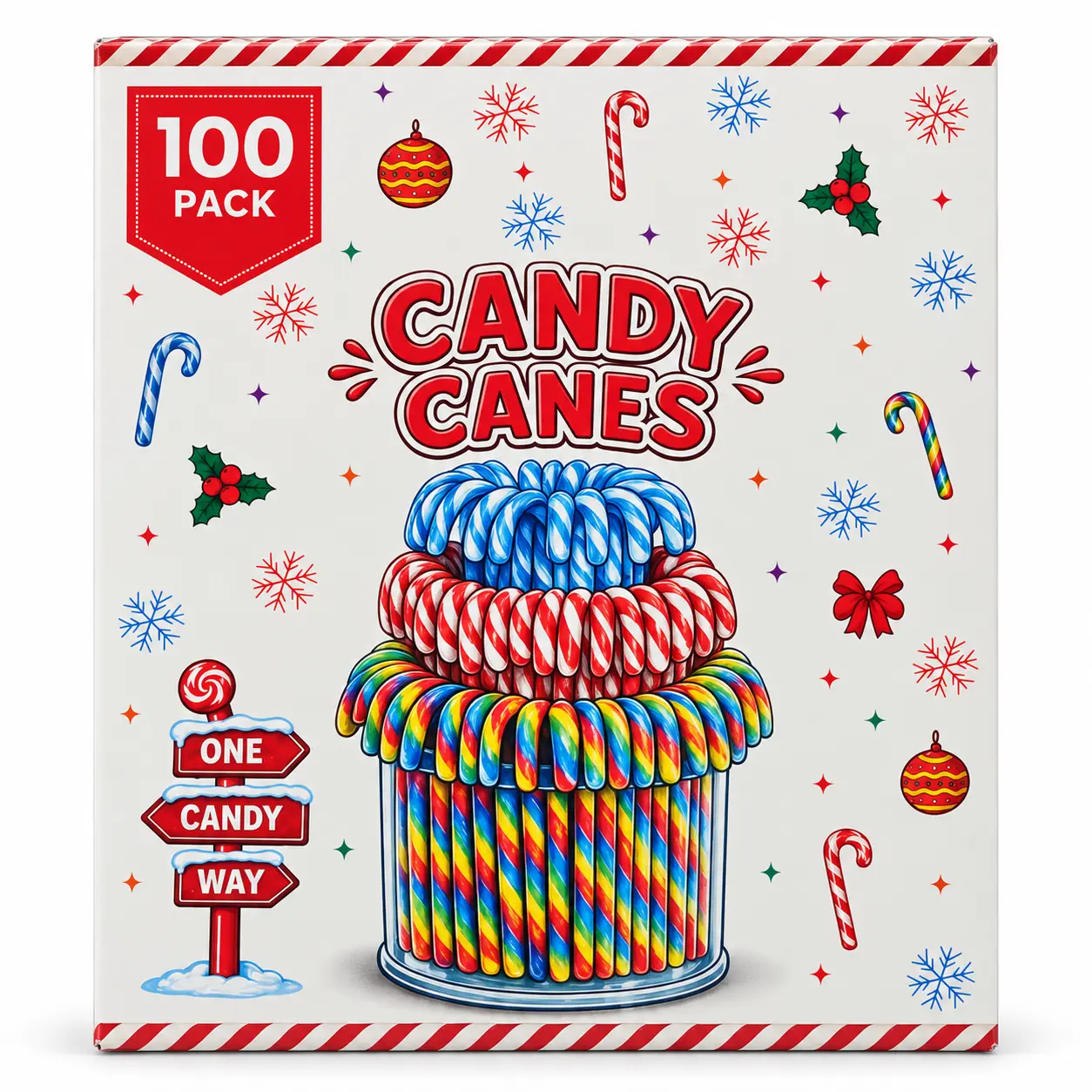 100-Pack Assorted Candy Canes – Peppermint, Cherry & Tutti Frutti Flavors – Individually Wrapped Holiday Candy for Christmas Parties, Stockings & Decorations