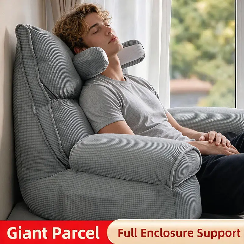 Oversized Bed Rest Pillow with Padded Armrests & Removable Ergonomic Neck Pillow - Skin-Friendly Corduroy, Full Support for Neck/Shoulders/Waist, Ideal for Bed, Sofa Reading Relaxation, Bed Or Sofa, Includes Neck Pillow