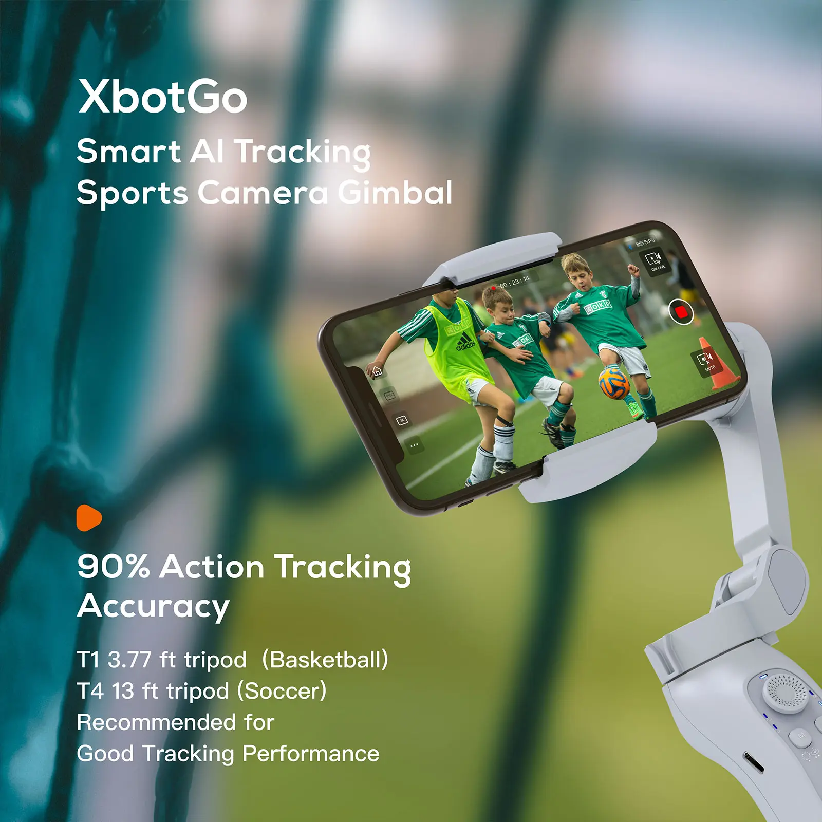 XbotGo AI Sports Gimbal, Auto Camera for Team Tracking, 3-Axis Stabilizer for Basketball & All Sports, Streaming, Portable, iOS/Android Remote pocket  gimbal