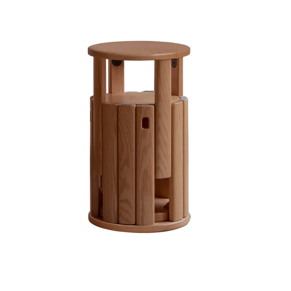 YESWOOD 100% Solid Wood Stackable Stools Set of 4, Assembled Oak Dining Ottoman Side Nesting Tables with Bold Legs with Handle, Stacking End Table Vanity Stools for Kitchen,Living Room, Bedroom