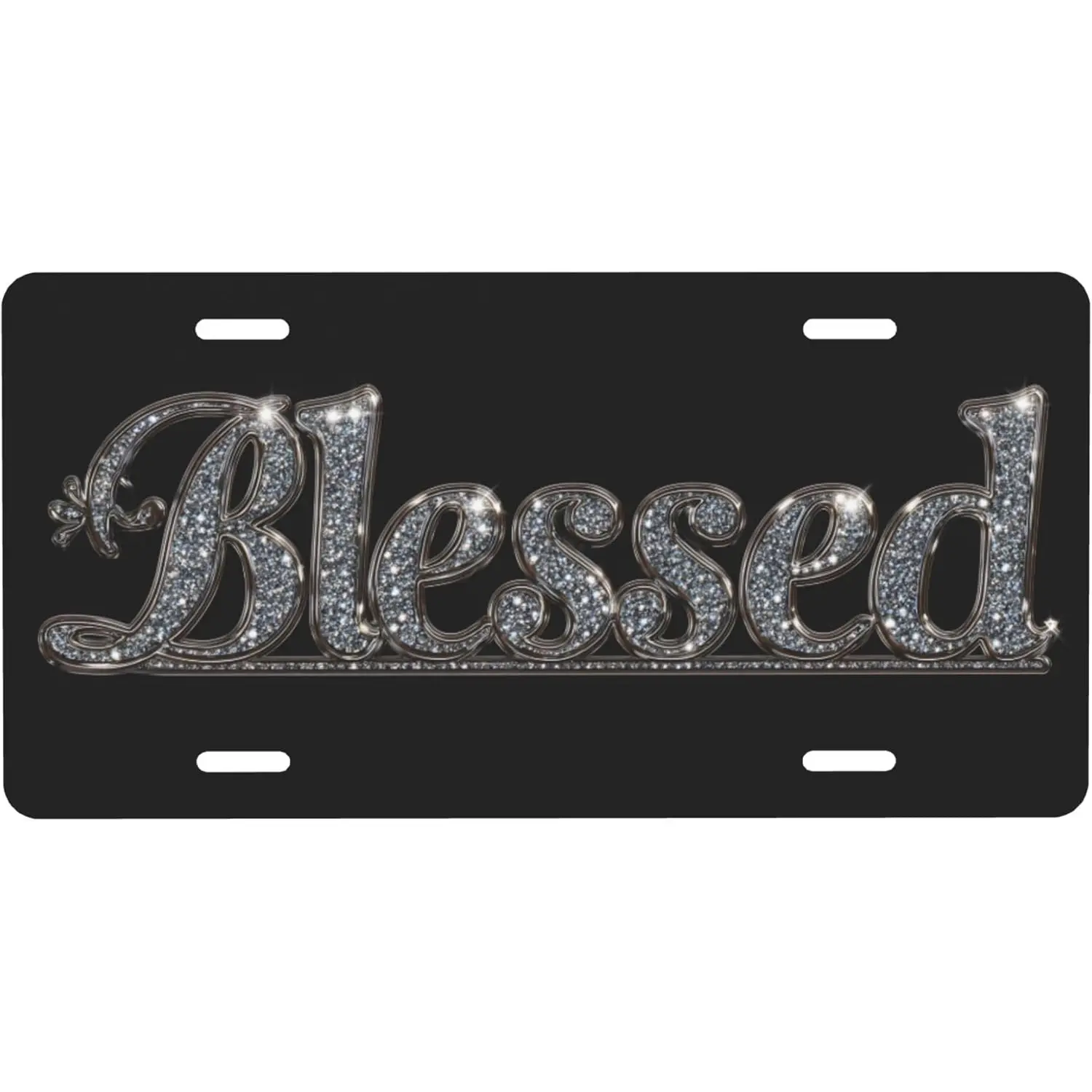 "Blessed Black Metal Metal Front License Plate with 4 Holes, Rust-Free Fade Resistant Decorative Car Plates, Novelty Decor Vanity Tag License Plate for Trucks, SUVs, 6×12 Inch, B-04"
