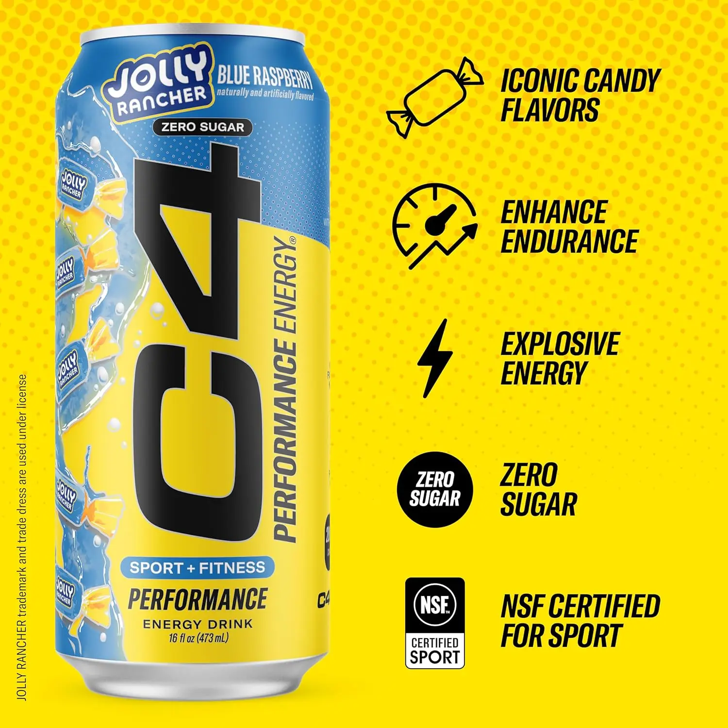 C4 Performance Zero Sugar Energy Drink, JOLLY RANCHER, 16 Fl Oz (12 Pack)  Beverage Sport