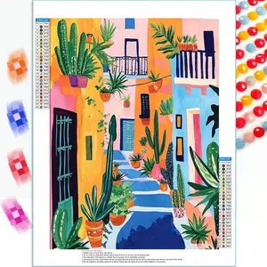 A Diamond Painting Kit with Multiple Size Options (30X40 Cm, 40X50 Cm) Featuring a Vibrant Alley Scene with Colorful Greenery Design, Fully Drills Round Mosaic Handmade Art, Perfect for Home Decor Birthdays Gifts, Unique Creative Ideas,Frameless