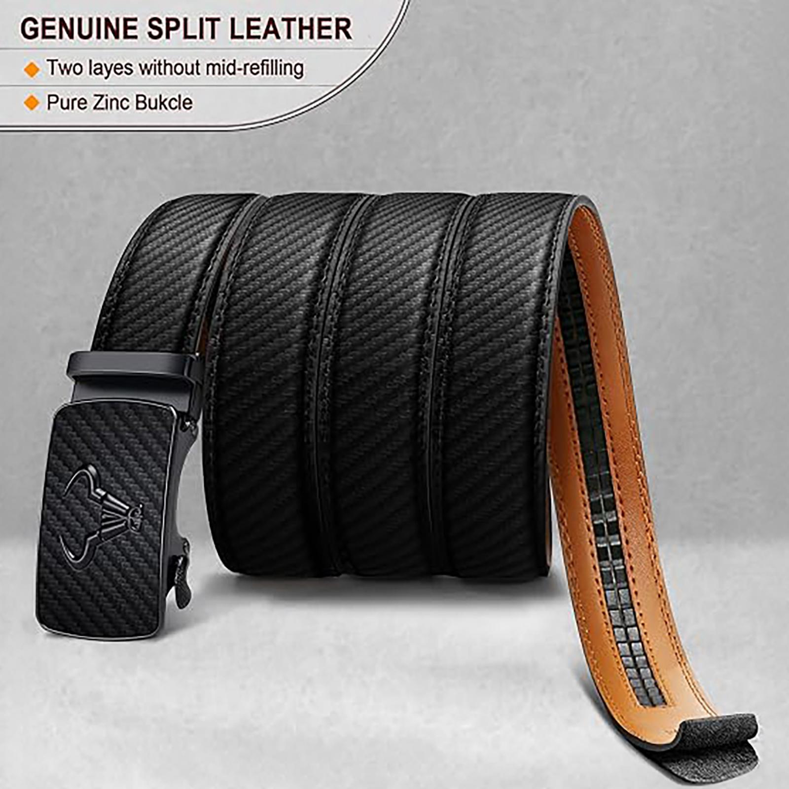 BULLIANT Men's Ratchet Leather Belt - Easy Release Adjustable Buckle, Trim-to-Fit Textured Design, Dress & Casual Accessories, Gift Box Included