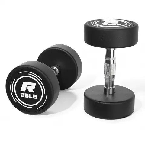 RITFIT Round PVC-Coated Dumbbell Set - Sold in Pairs, Durable and Balanced Design, Floor-Protecting Home Workout Equipment, Gym Workout Sets, Exercise Fitness Equipment, 5-60 lbs Hand Weights for Upper Body Strength Training Accessories