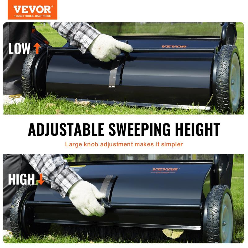VEVOR Push Lawn Sweeper, TikTokShopBlackFriday, 26 Inch Leaf & Grass Collector, Strong Rubber Wheels & Heavy Duty Thickened Steel Durable to Use with Large Capacity 7 ft³ Mesh Collection Bag, 4 Spinning Brushes