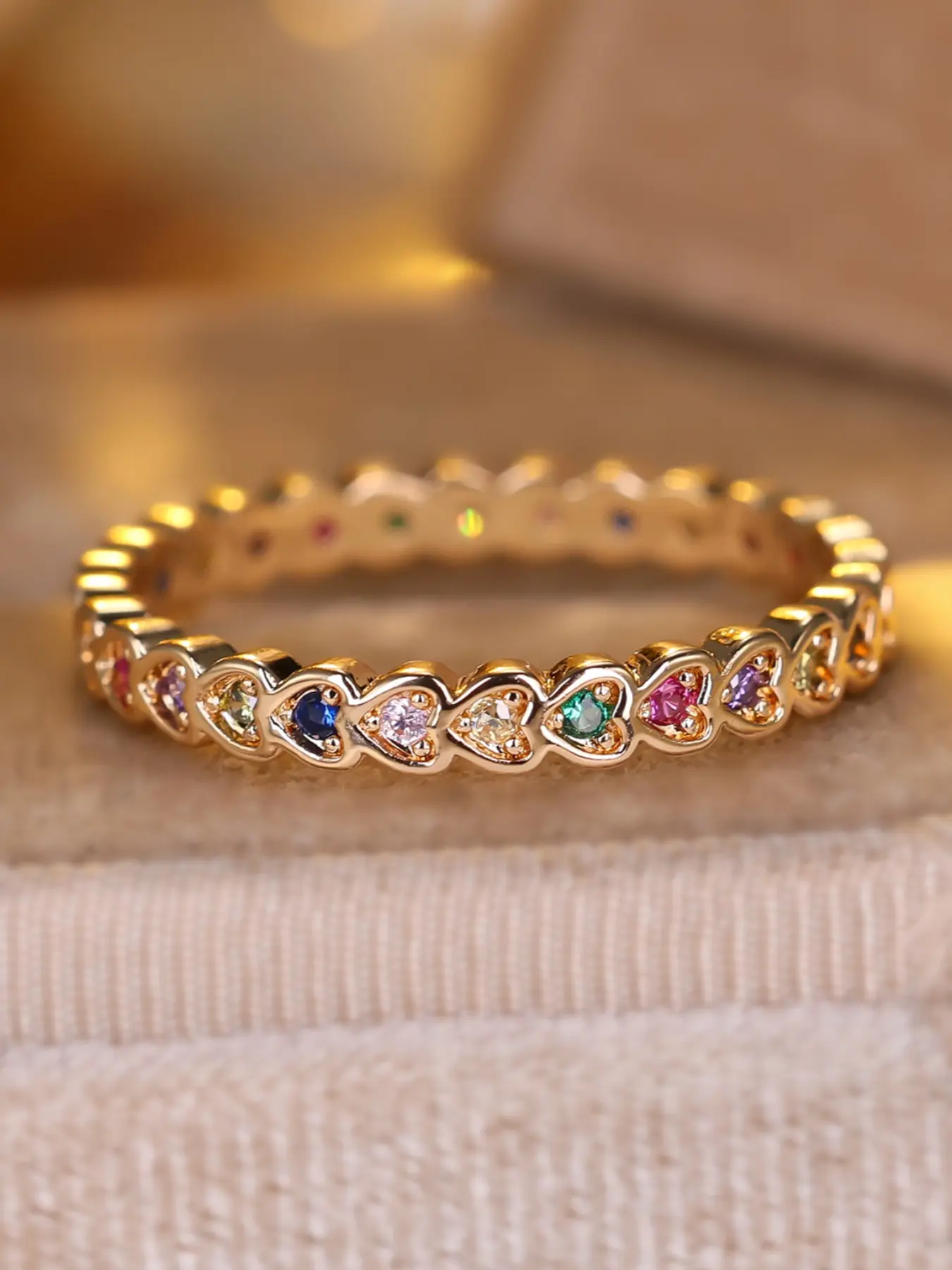 Minimalist Band Rings for Women, Rainbow Colors Synthetic Zirconia Stackable Finger Ring, Jewelry Rings, Anniversary Ring, Perfect Gift for Birthdays & Anniversaries, Cubic Zirconia Rings