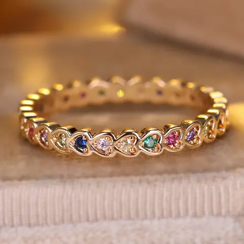 Minimalist Band Rings for Women, Rainbow Colors Synthetic Zirconia Stackable Finger Ring, Jewelry Rings, Beautiful Rings, Anniversary Ring, Perfect Gift for Birthdays & Anniversaries, Cubic Zirconia Rings