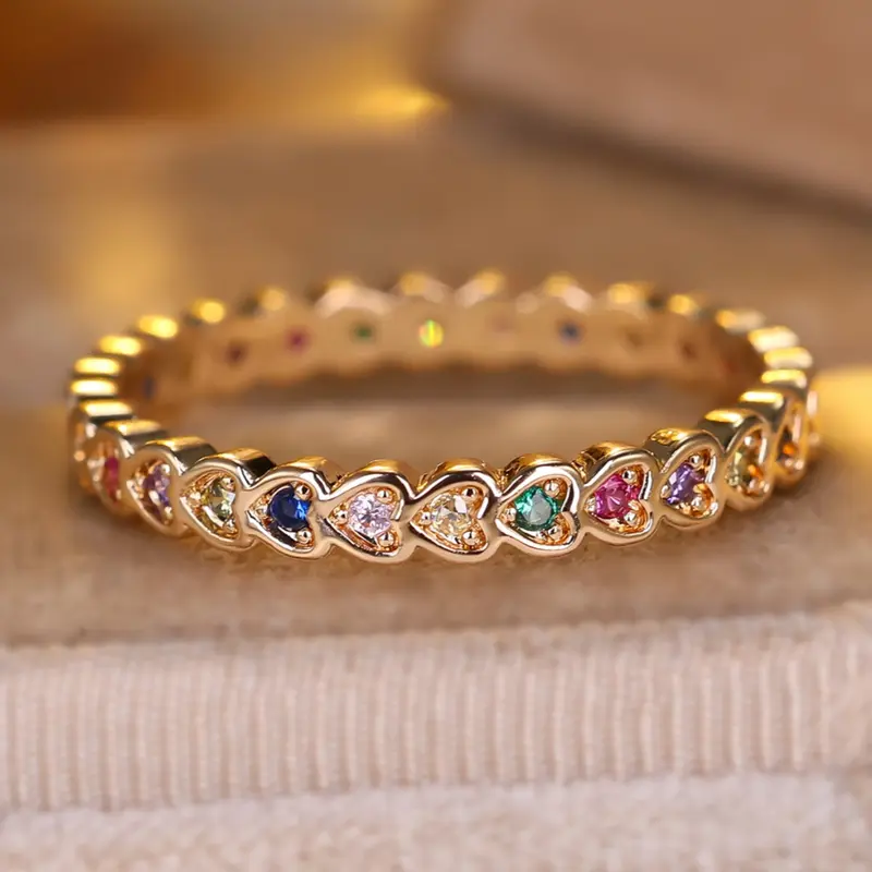 Minimalist Band Rings for Women, Rainbow Colors Synthetic Zirconia Stackable Finger Ring, Jewelry Rings, Beautiful Rings, Anniversary Ring, Perfect Gift for Birthdays & Anniversaries, Cubic Zirconia Rings