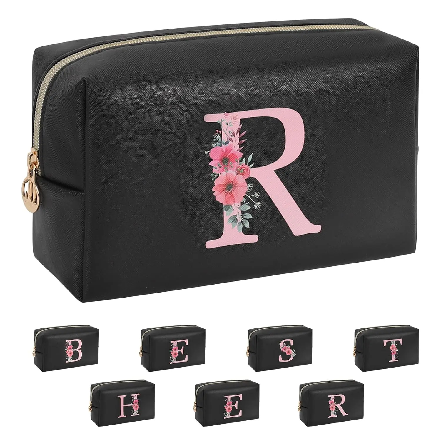 Initial Makeup Bag for Women, Travel Makeup Bag Small Cosmetic Bag, Birthday Gifts for Girls and Women, Teen Girls Gifts Trendy Stuff, Personalized Gifts for Grandkids Teacher Friends Bride Bridesmaid