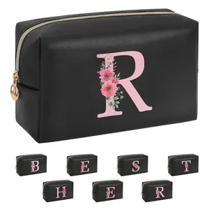 Initial Makeup Bag for Women, Travel Makeup Bag Small Cosmetic Bag, Birthday Gifts for Girls and Women, Teen Girls Gifts Trendy Stuff, Personalized Gifts for Grandkids Teacher Friends Bride Bridesmaid