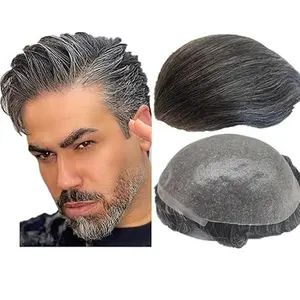 【TIMIA】Men's Wigs Men's 8x10 Straight Pieces Men's Wig Replacement System European Human Hair Men's Wig Replacement System 0.04mm Soft Thin Skin PU V Ring #1B20