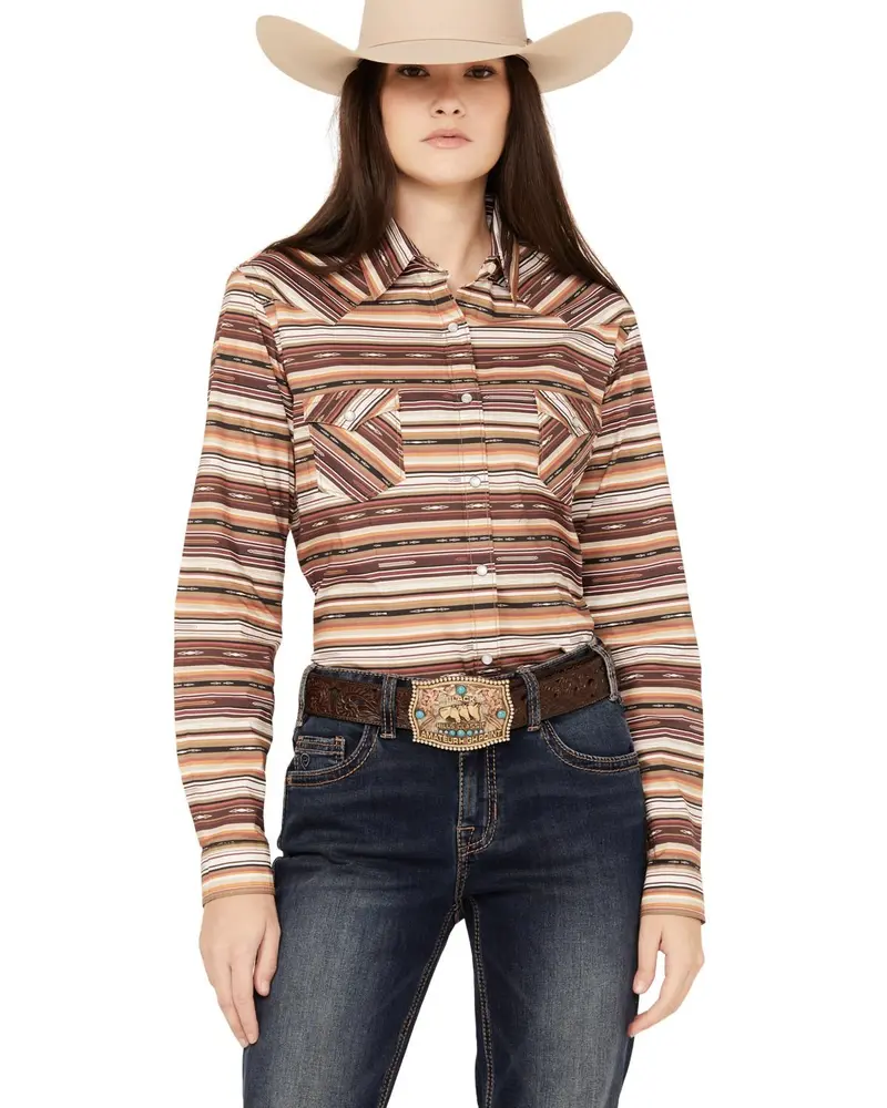 Panhandle Women's Rough Stock By Southwestern Striped Long Sleeve Western - Rswsosr0nu