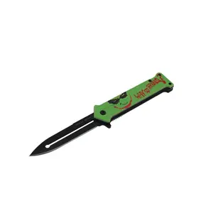 Spring Assist Folding Knife – 4.5" Green/Red Fantasy Print Handle | EDC Pocket Knife Fantasy Folding Knife with Clip