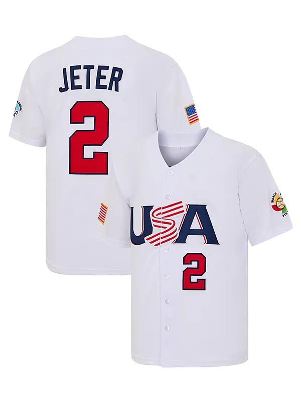 Men's USA Derek Jeter #2 Baseball Jersey, Exquisite Full Embroidery Jersey, 2006 WBC World Classic National Team Fan Apparel, Game Day Casual Sports Shirt