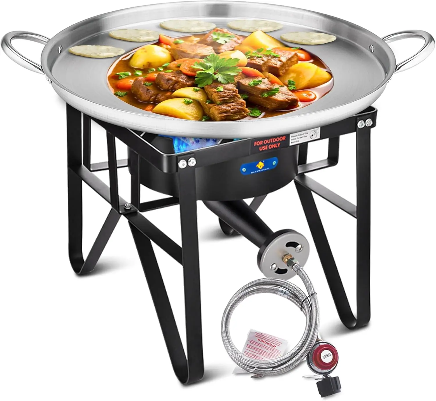 ARC Propane Burner, 200,000 BTU Propane Stove and 3" Heavy Duty Stainless Steel Concave Discada Disc Cooker Cazo Griddle Fryer Cookware for Outdoor Cooking