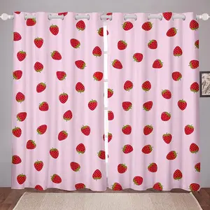 Strawberry Curtain for Bedroom Living Room Girls Pink Cute Fruit Print Darkending Curtain Kawaii Room Decor Strawberries Window Drapes Blackout Window Treatments (2 Panels, 42 x 63 Inch)