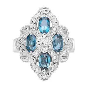 Dallas Prince Designs Chrome Marcasite & Blue T opaz Ring
