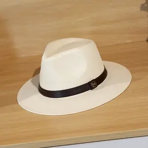 Spring and summer new top hat Panama British straw sunscreen visor men's belt papyrus beach hat