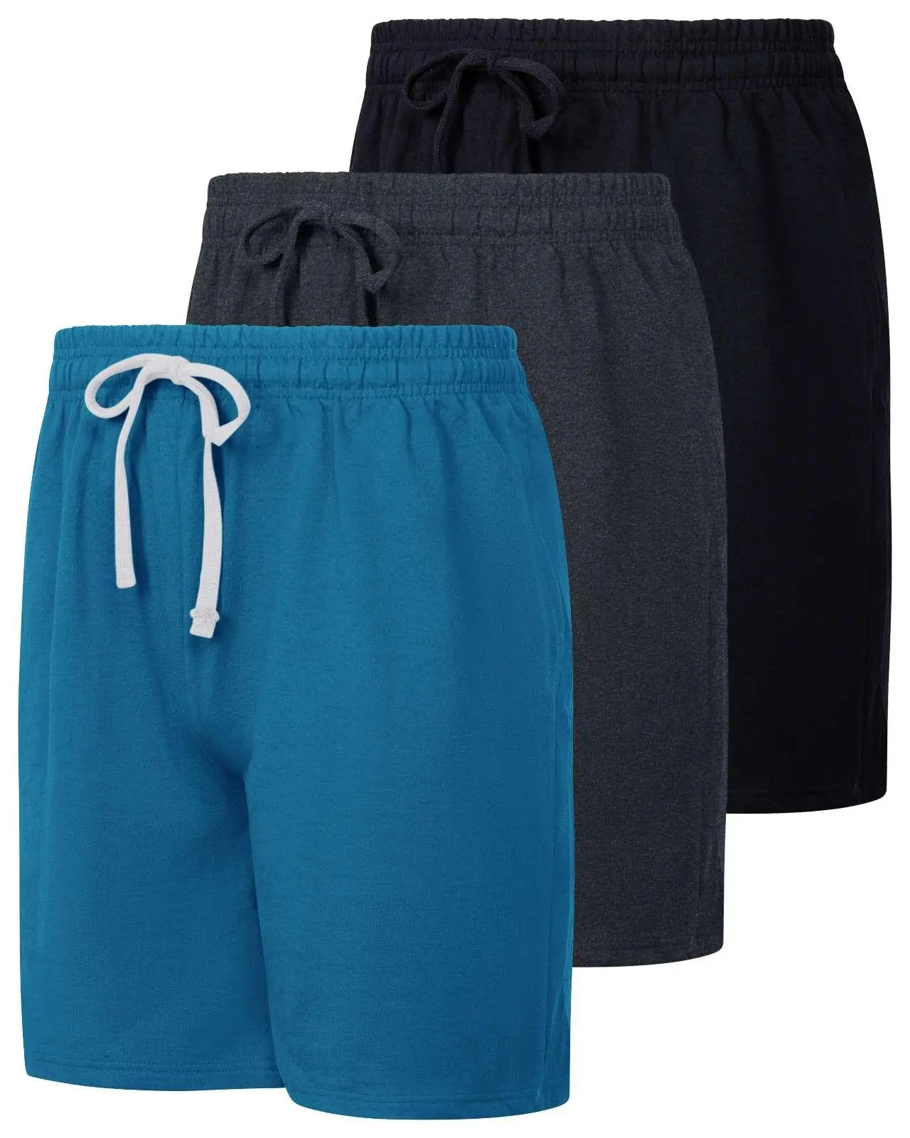 Real Essentials Men's 3-Pack 9" Cotton French Terry Gym Loungewear Shorts - Slim Fit, Stylish, Menswear, Casual, with Pockets (Available in Big & Tall)