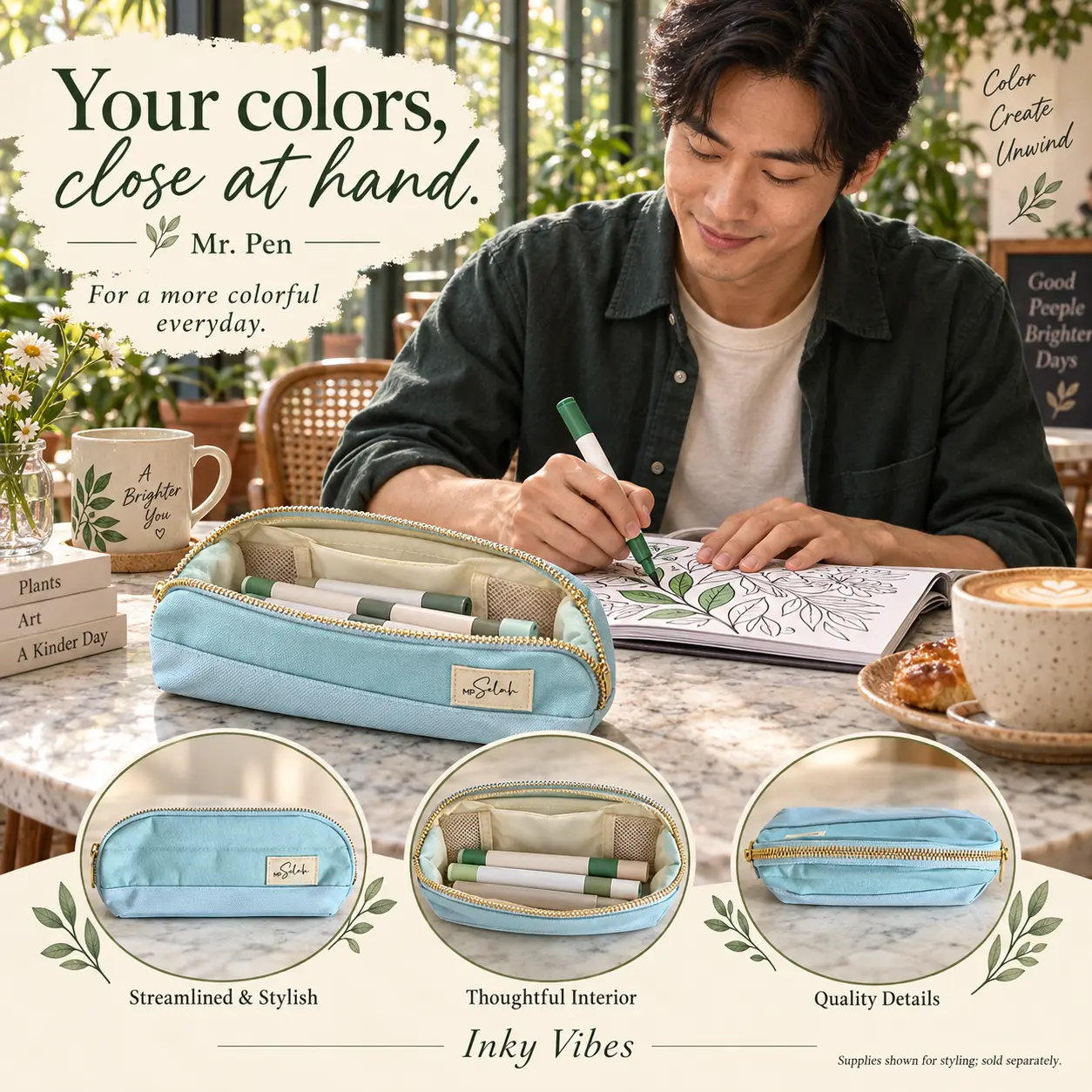 Wide-Opening Pencil Case, Triangle Design