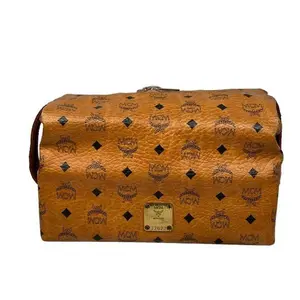 Pre-owned MCM Coated Canvas Toiletry Bags Cognac Viestos Brown Black Zippy Travel Toiletry Cosmetic Bag Large Bucket