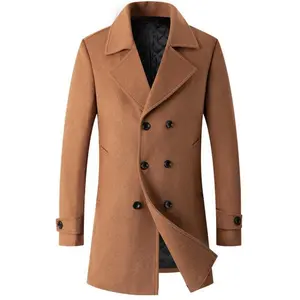 Men’s 2026 Autumn–Winter Wool Coat, Fashionable Cotton-Padded, Thickened, Double-Breasted, Mid-Length