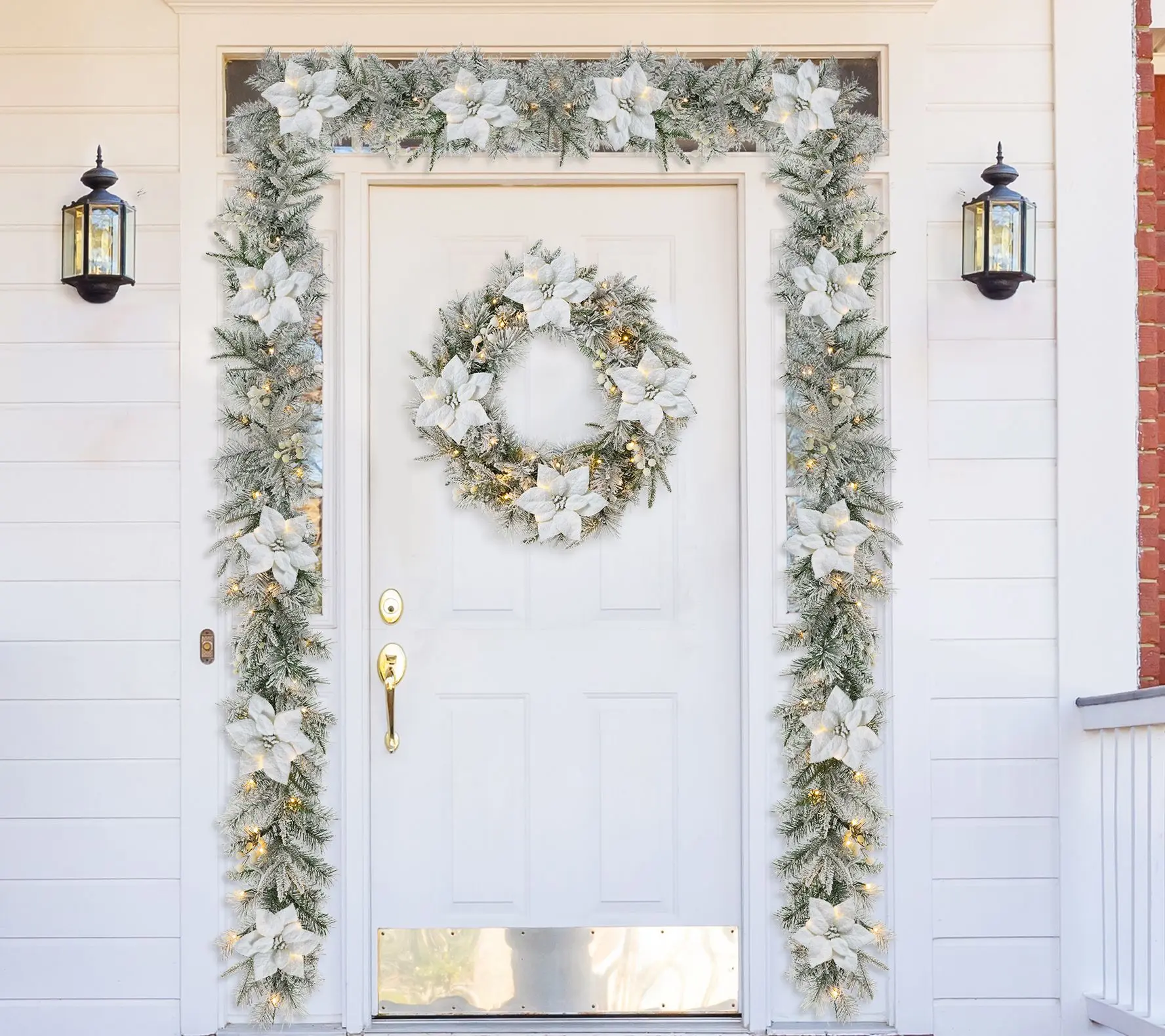 Glitzhome 9' Pre-Lit Snow Greenery Pine Christmas Garland