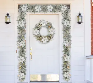 Glitzhome 9' Pre-Lit Snow Greenery Pine Christmas Garland