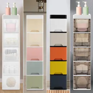 5 Tiers Free Standing Modern PP Bathroom Storage Cabinet - Practical Small Pulleys for Easy Movement, Rounded Corners for Safety - Available in Multiple Color Combinations - Ideal for Tissues, Toiletries & More - Assembly Required