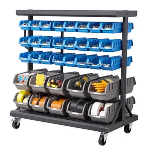5-Tier Double-Sided Rolling Bin Storage Rack With 68 Organizer Bins, Dual-Sided Parts Organizer On Wheels, Mobile Plastic Bin Organizer For Garage, Warehouse, Office, Restaurant, Classroom, Industrial Workshop
