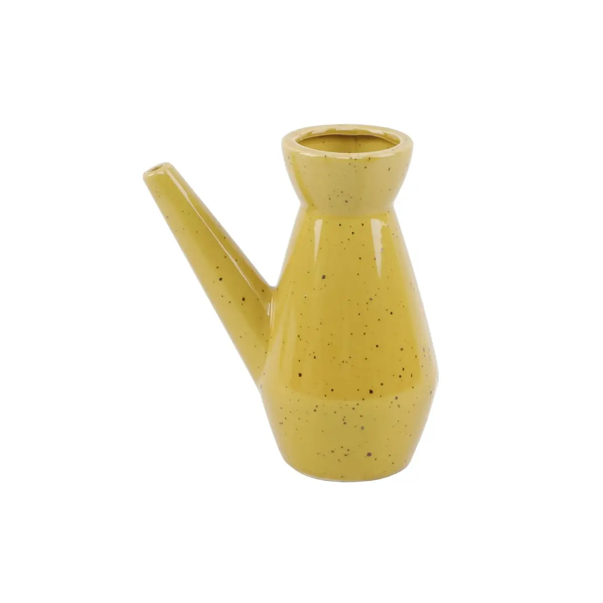 Flora Bunda CTC1786E-SPMST Watering Can - 7 in Speckled Mustard Painted Ceramic, 1.63 lb, 6.5x4.125x7.375 in Dimensions, Artisan Hand-Crafted, Indoor Garden Use Only, Speckled Finish, No Drainage Hole